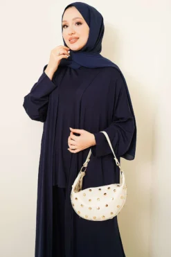 منظر بديل لـ Cardigan Loose Three-Piece Set Navy Blue