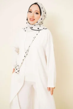 Alternative view of Cardigan Set with Side Slits White
