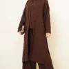 Cardigan Set with Side Slits Brown