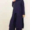 Cardigan Set with Side Slits Navy Blue