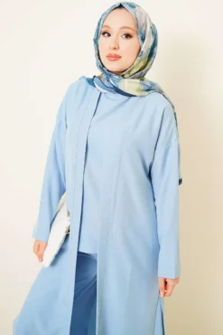 Alternative view of Cardigan Set with Side Slits Blue