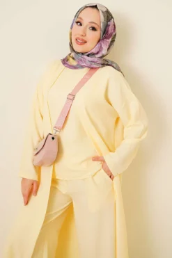 Alternative view of Cardigan Set with Side Slits Yellow
