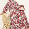 Mandarin Collar Floral Dress Burgundy