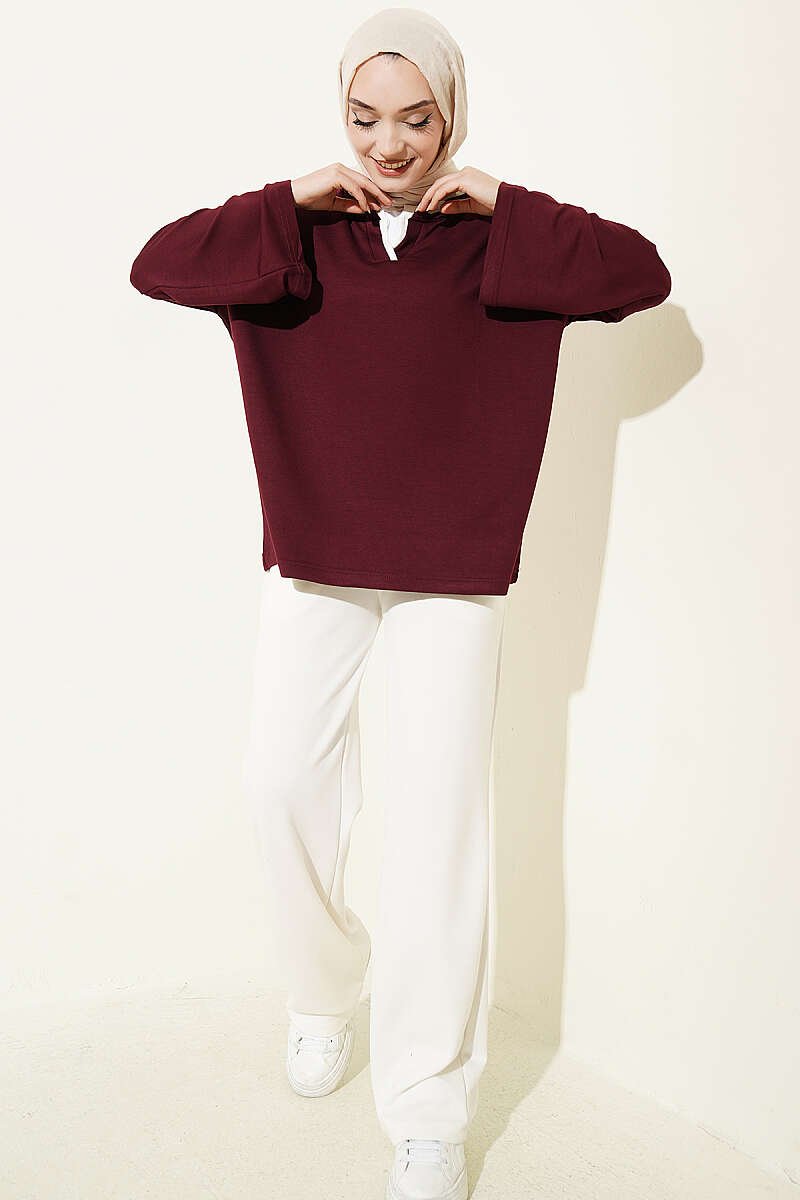 Mandarin Collar Loosely Fitted Tunic Plum - Image 2