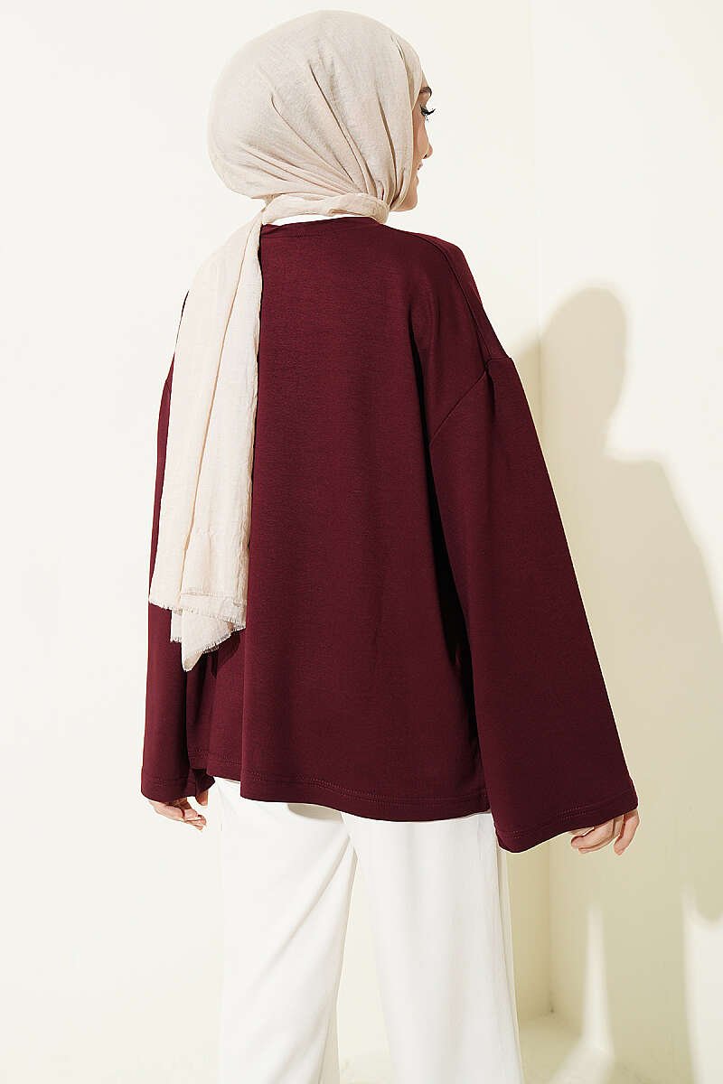 Mandarin Collar Loosely Fitted Tunic Plum - Image 3