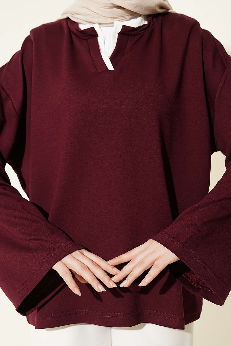 Mandarin Collar Loosely Fitted Tunic Plum - Image 4