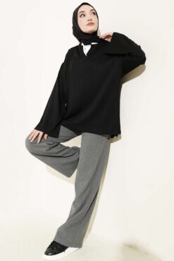 Vista alternativa di Mandarin Collar Loosely Fitted Tunic Black