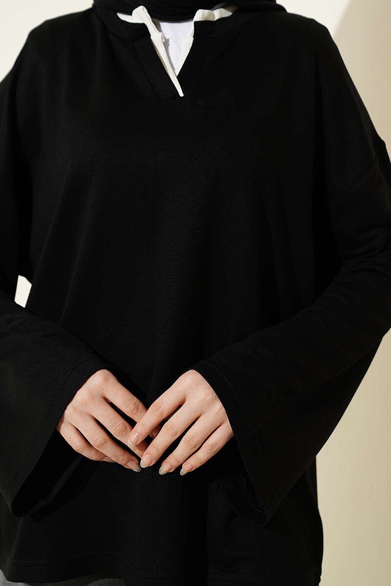 Mandarin Collar Loosely Fitted Tunic Black - Image 4