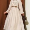 Gold Button Front Ruffled Skirt Set Stone بالجملة clothing set - Hicabistan مصنع تركيا