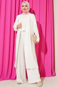Cardigan Basic Sandy Three-Piece Set White