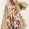 Floral Pattern Detailed Bamboo Crinkle Scarf
