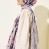 Floral Pattern Detailed Bamboo Crinkle Scarf Grey - immagine 3