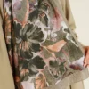Floral Pattern Detailed Bamboo Crinkle Scarf Khaki - Afbeelding 4
