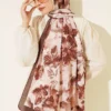 Floral Pattern Detailed Bamboo Crinkle Scarf Brown