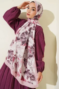 Alternative view of Floral Pattern Detailed Bamboo Crinkle Scarf Pink