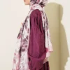 Floral Pattern Detailed Bamboo Crinkle Scarf Pink - Imagen 3