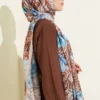Floral Pattern French Silk Shawl Beige – Image 3