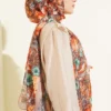 Floral Pattern French Silk Shawl Beige - Afbeelding 3
