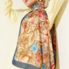 Floral Pattern French Silk Shawl Navy Blue