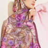 Floral Pattern French Silk Shawl Plum