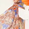Floral Pattern French Silk Shawl Orange