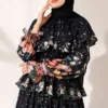 Floral Ruffle Detail Collar Dress Black - Image 2
