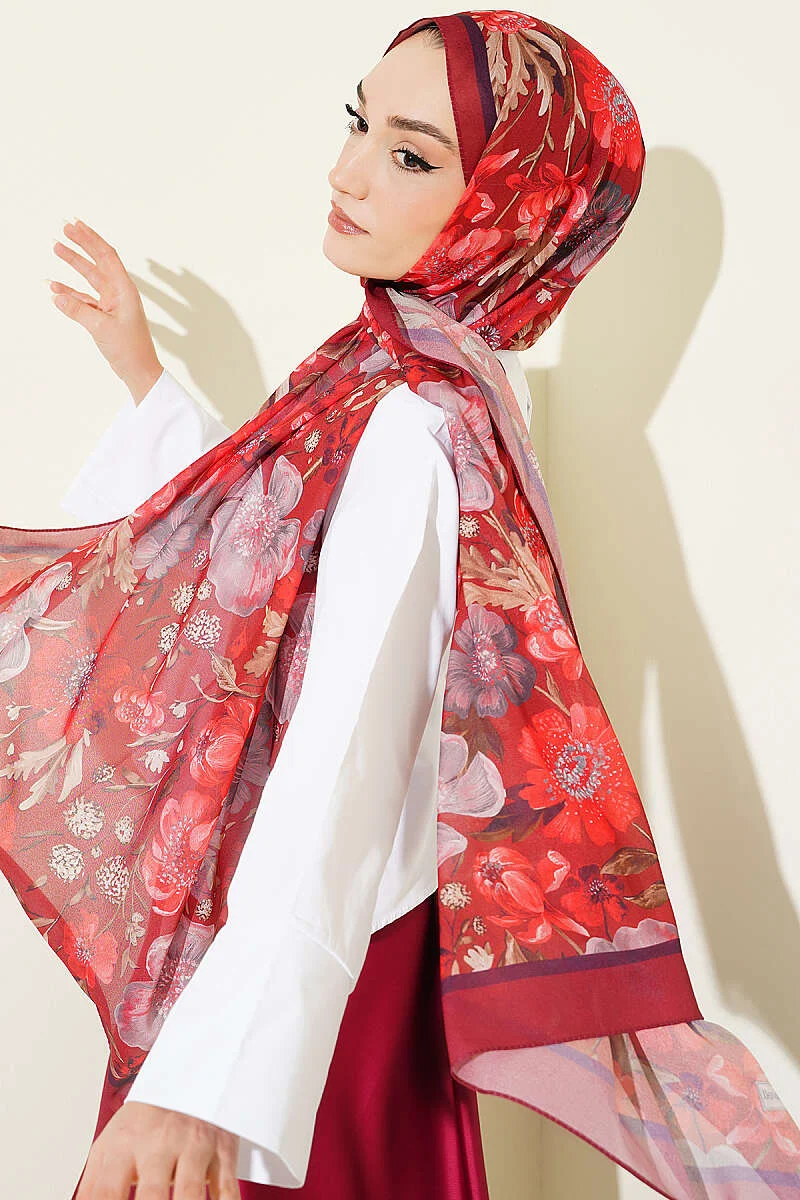 Floral Italian Chiffon Scarf Burgundy