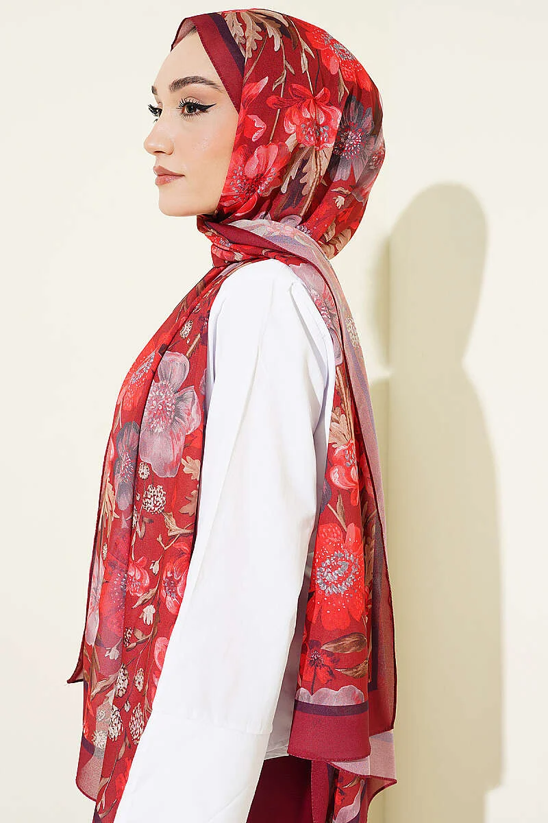 Floral Italian Chiffon Scarf Burgundy – Bild 3
