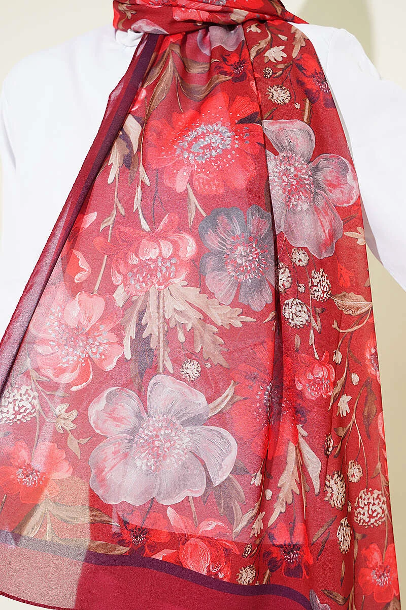 Floral Italian Chiffon Scarf Burgundy – Bild 4
