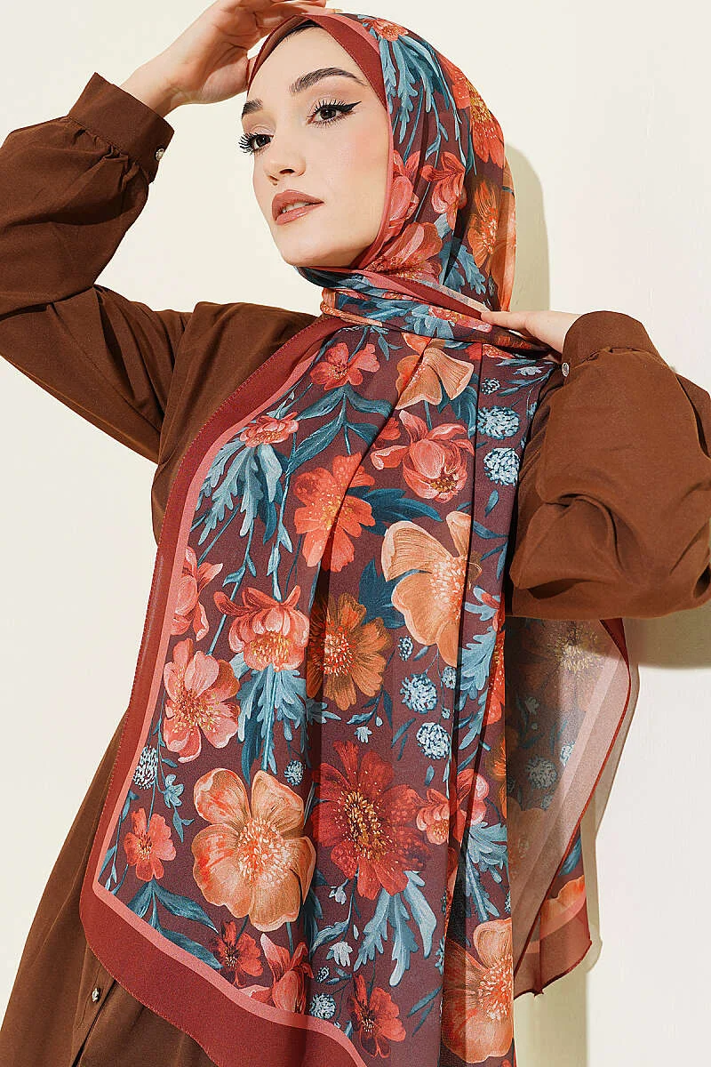 Floral Italian Chiffon Scarf - الصورة 2