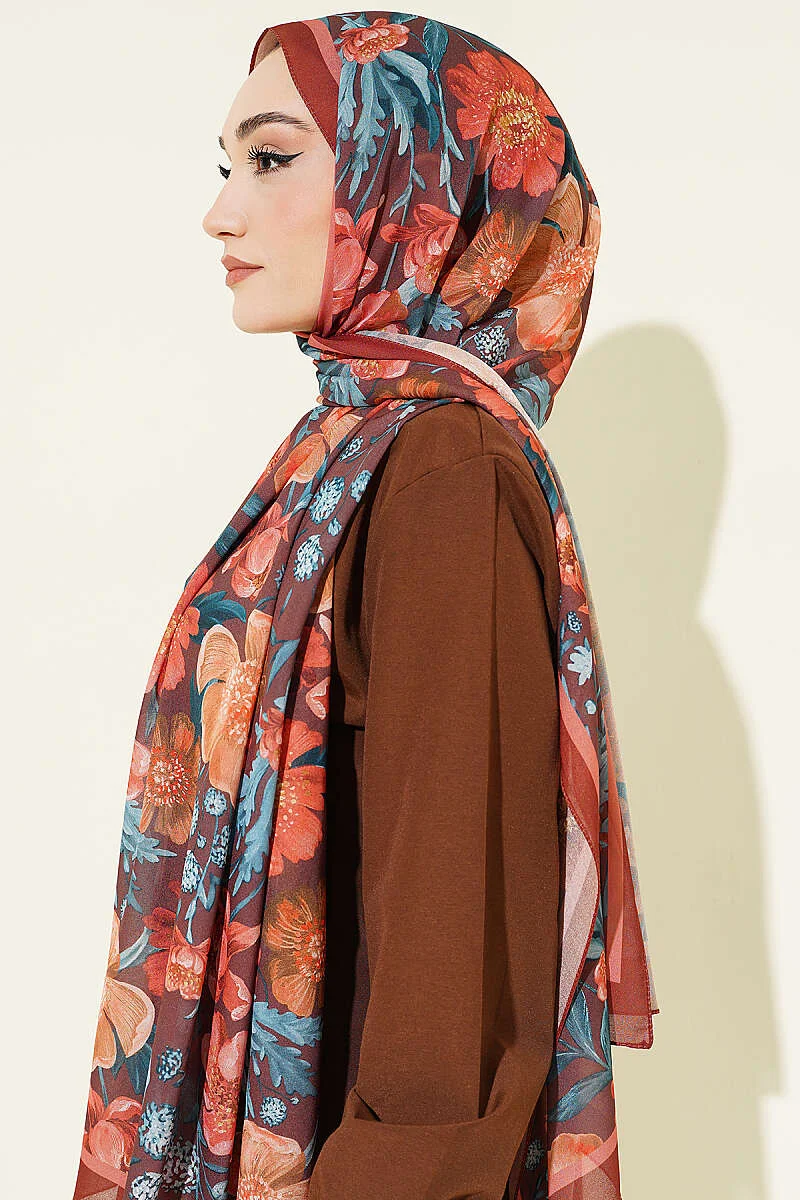 Floral Italian Chiffon Scarf - الصورة 3