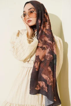 Floral Liva Crush Modal Scarf Brown