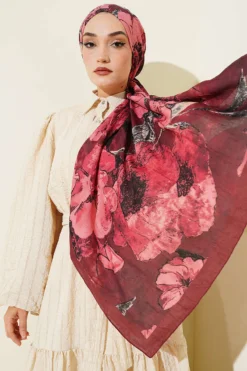Floral Liva Crush Modal Scarf Burgundy