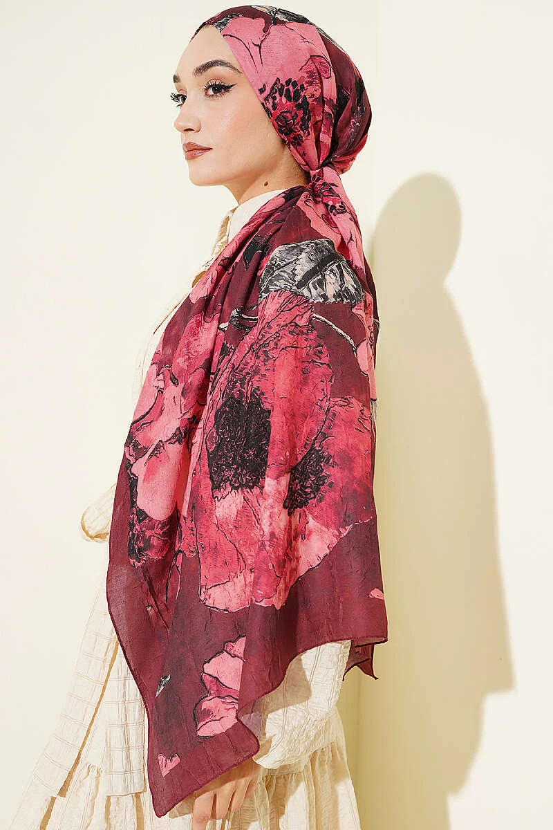 Floral Liva Crush Modal Scarf Burgundy - Imagen 3