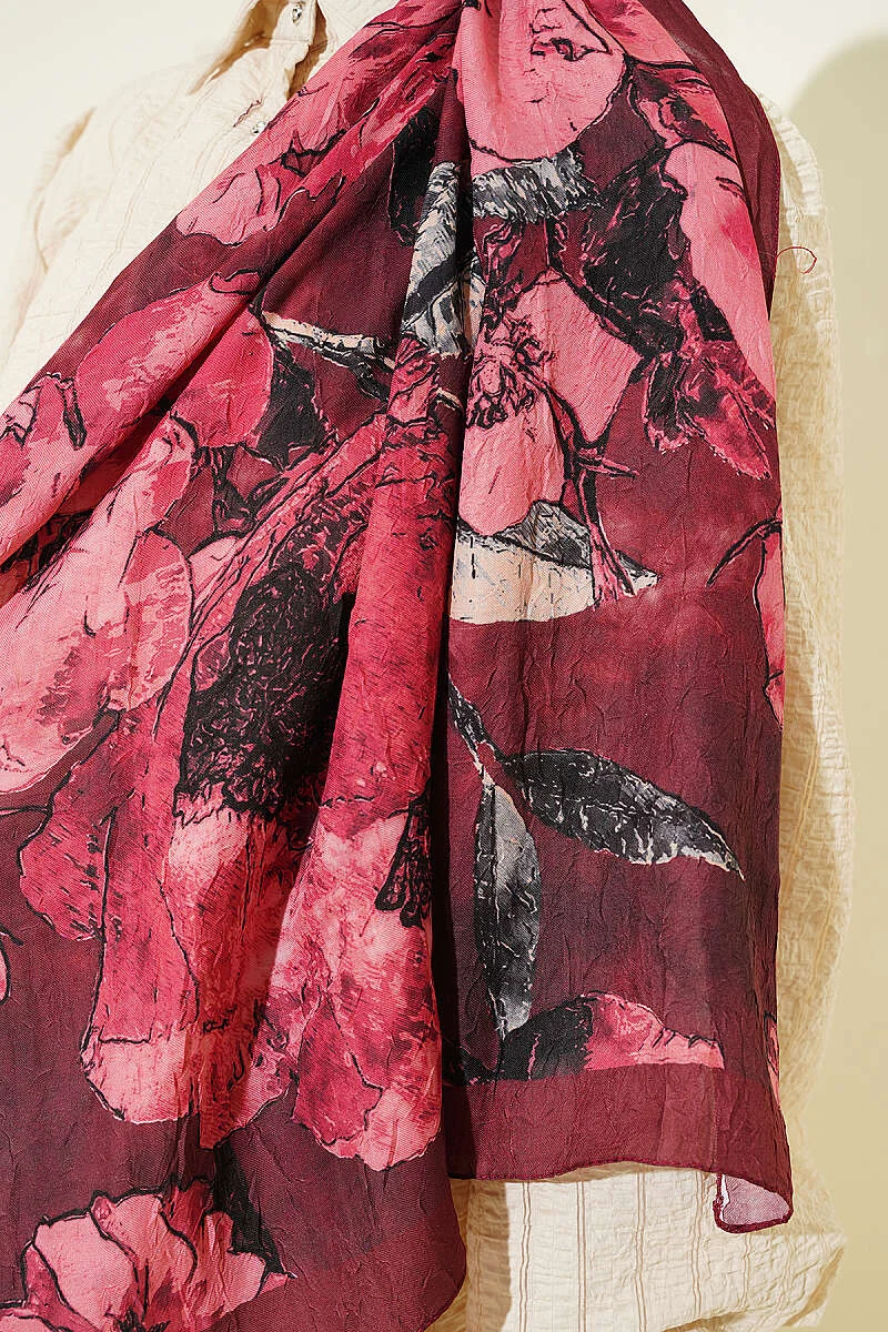 Floral Liva Crush Modal Scarf Burgundy - Imagen 4