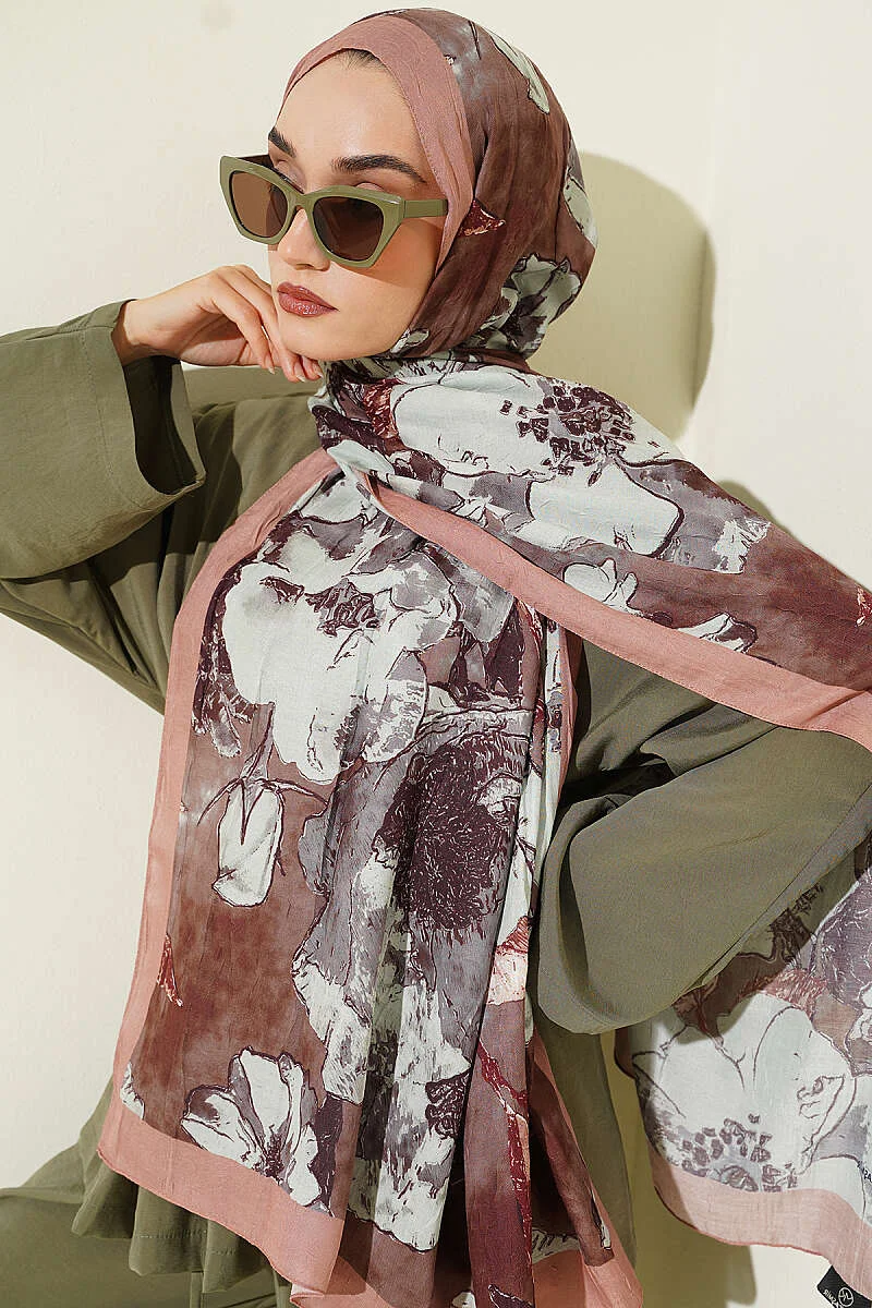 Floral Liva Crush Modal Scarf Camel