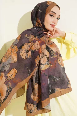 Floral Liva Crush Modal Scarf Mustard