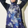 Floral Liva Crush Modal Scarf Navy Blue