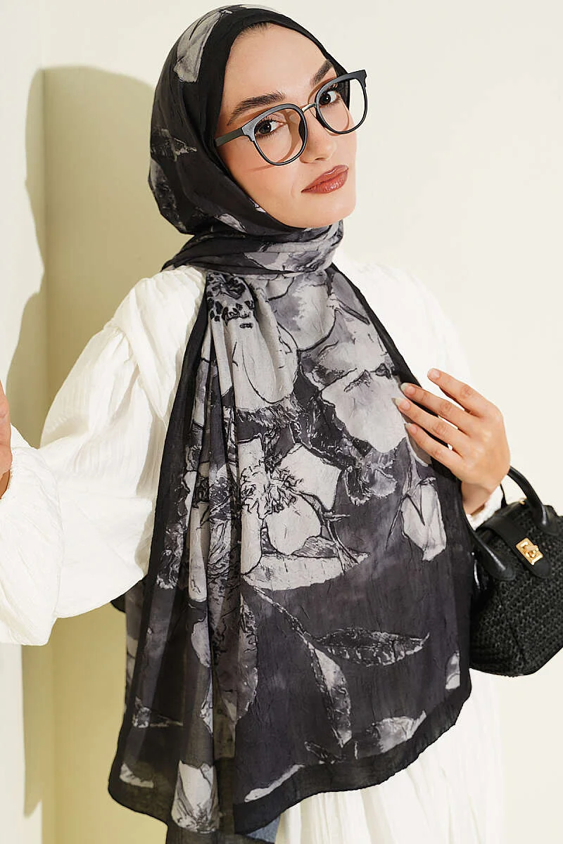 Floral Liva Crush Modal Scarf Black