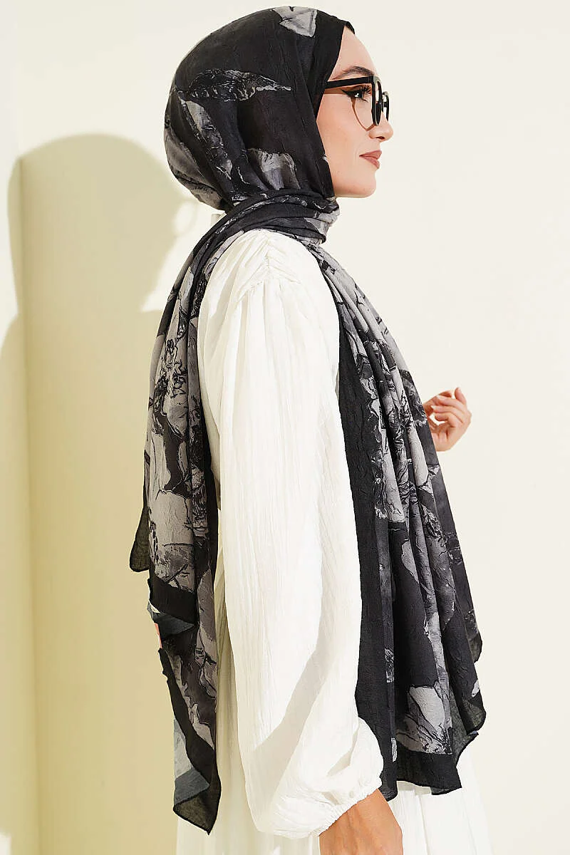 Floral Liva Crush Modal Scarf Black - Image 3