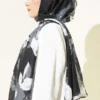 Floral Patterned Ribbed Shawl Black - Image 3