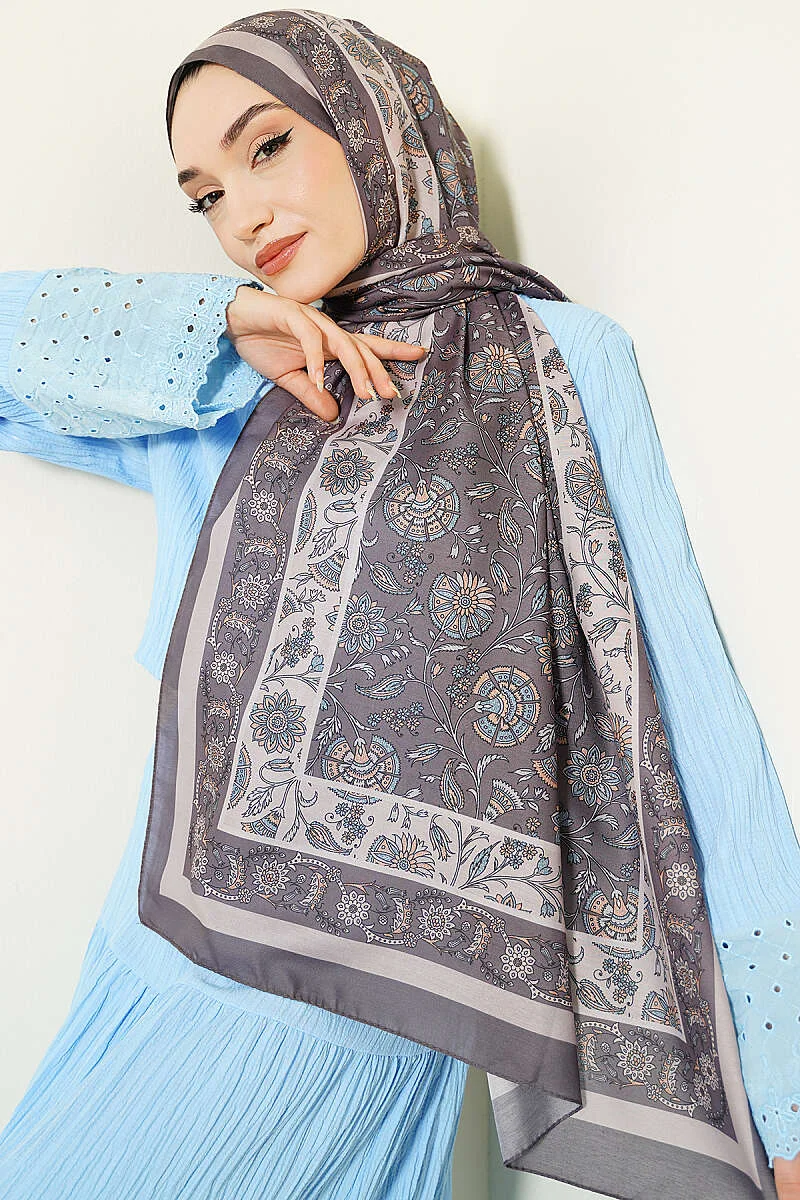 Floral Motif Soft Shawl Mink - Afbeelding 2