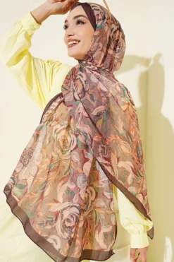 Floral Linen Shawl Plum