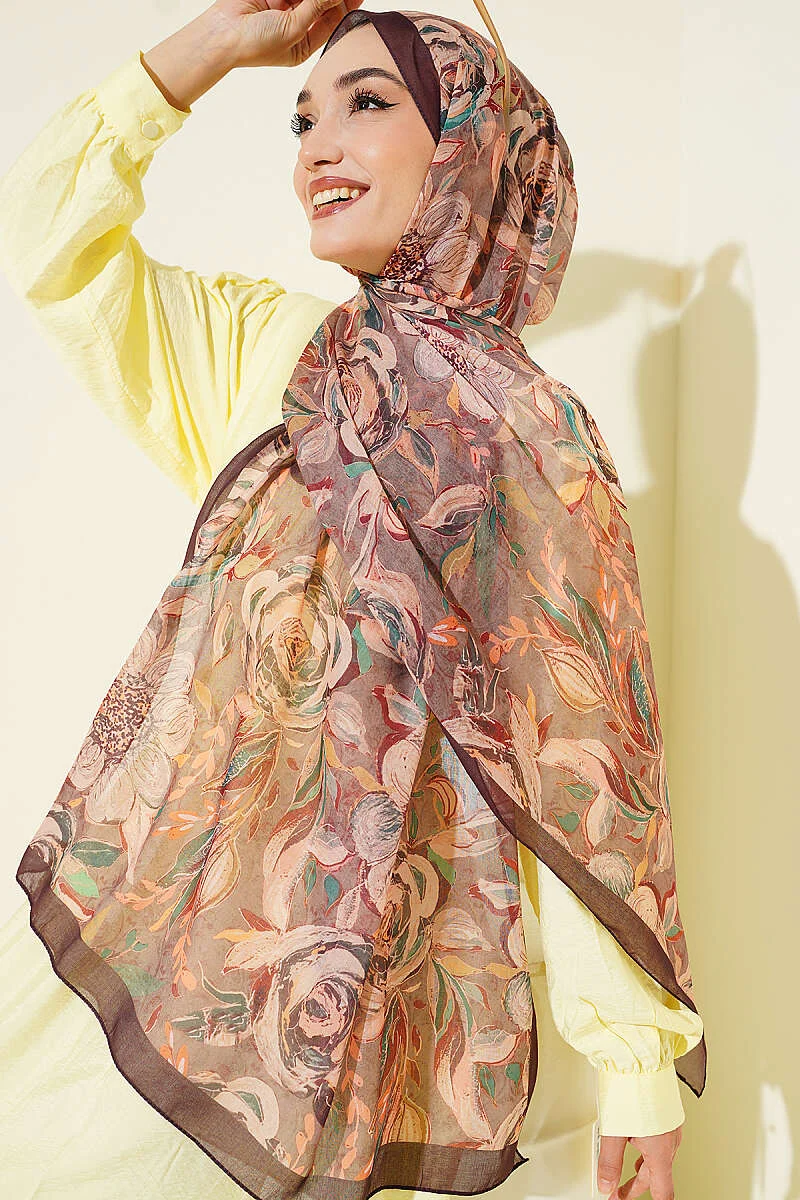 Floral Linen Shawl Plum