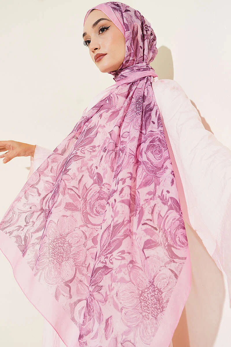 Floral Linen Shawl Pink