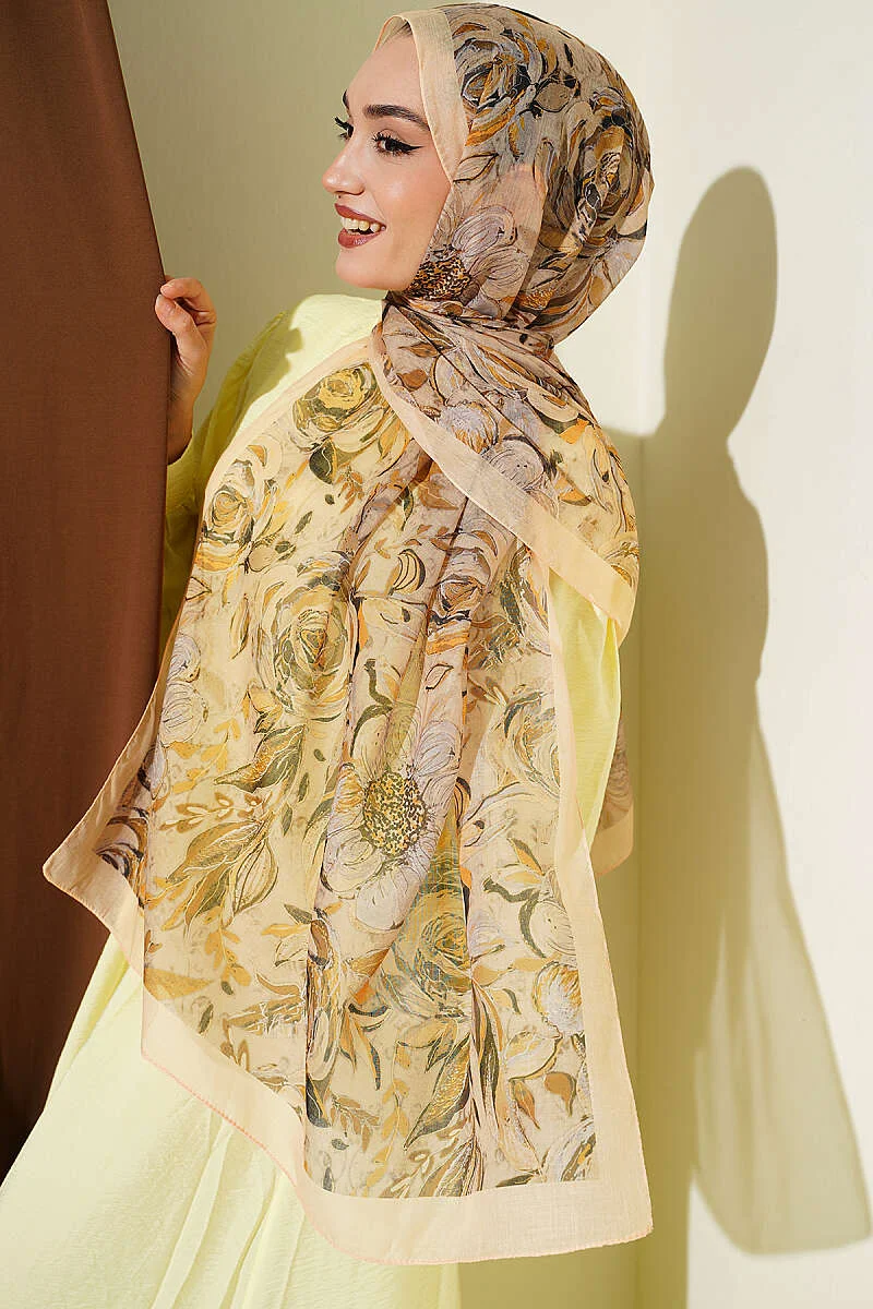 Floral Linen Shawl Yellow