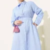Striped Belted Button Dress Blue - Image 2