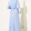 Striped Belted Button Dress Blue - Image 3