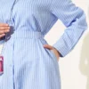 Striped Belted Button Dress Blue - Image 4