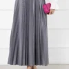 Thin Pleated Long Modest Skirt Grey – Bild 2